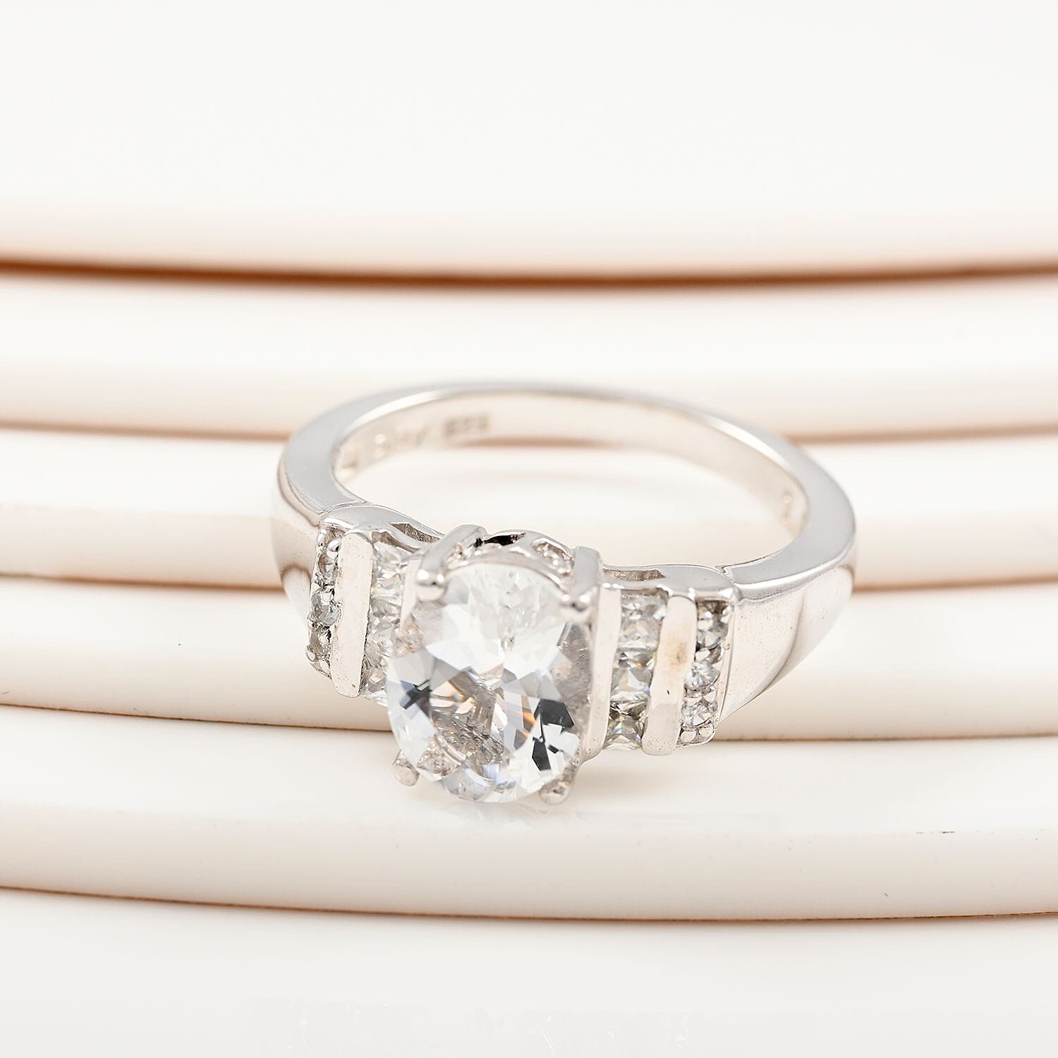 Pink Morganite and Zircon Ring in Platinum Over Sterling Silver (Size 7.0) 2.00 ctw