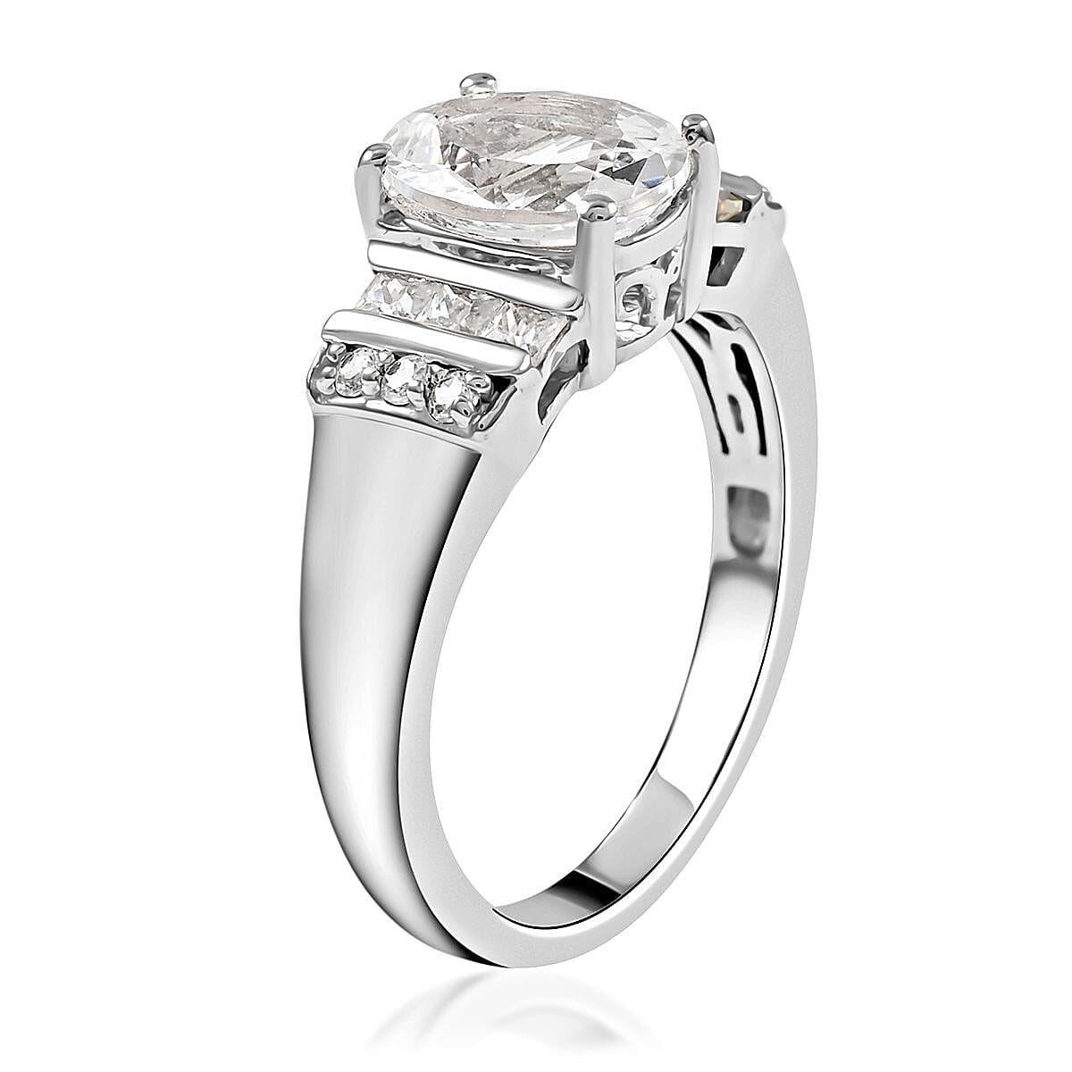 Pink Morganite and Zircon Ring in Platinum Over Sterling Silver (Size 7.0) 2.00 ctw