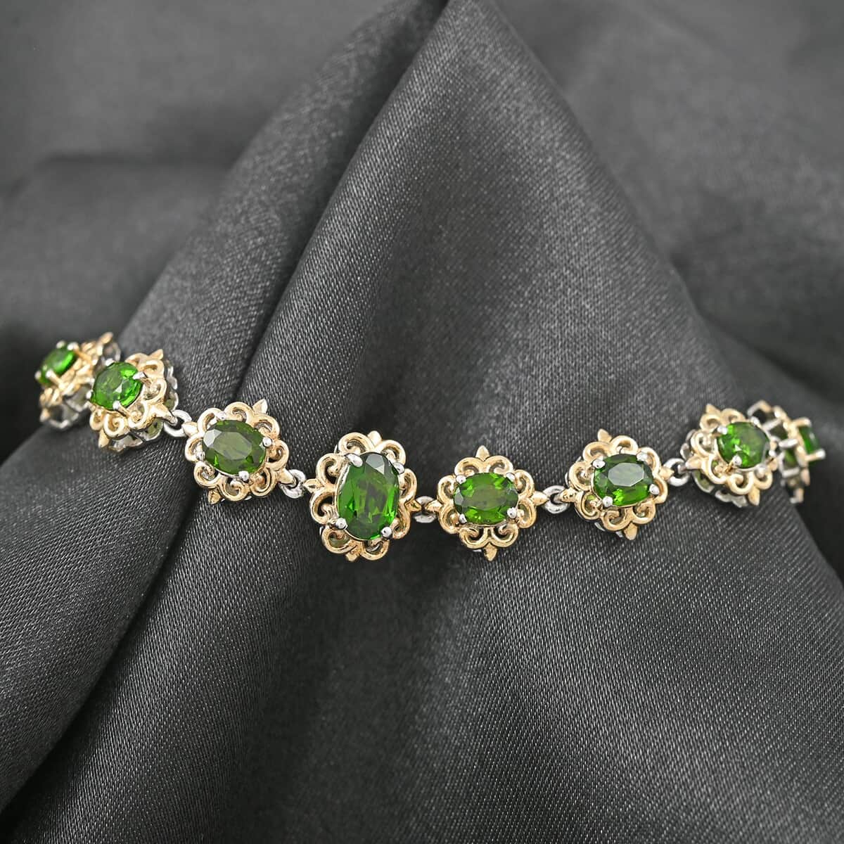 Chrome Diopside Bracelet in 14K Yellow Gold & Platinum Over Sterling Silver 3.80 ctw image number 1