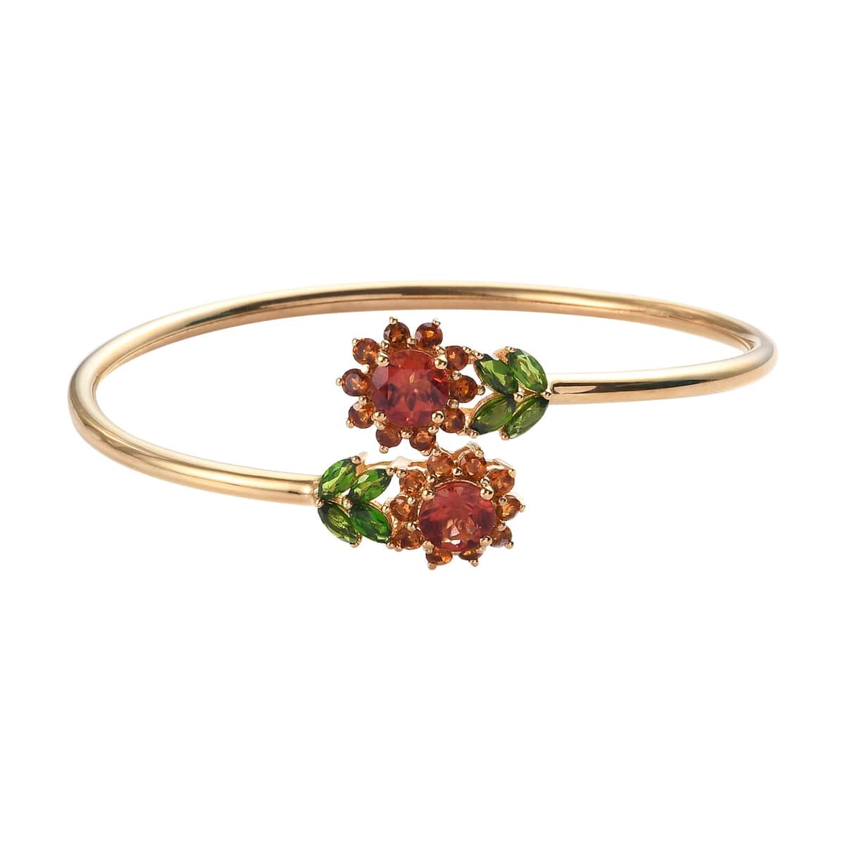 Brazilian Cherry Citrine and Chrome Diopside Bangle Bracelet in 14K Yellow Gold Over Sterling Silver (7.25 In) 6.40 ctw image number 0