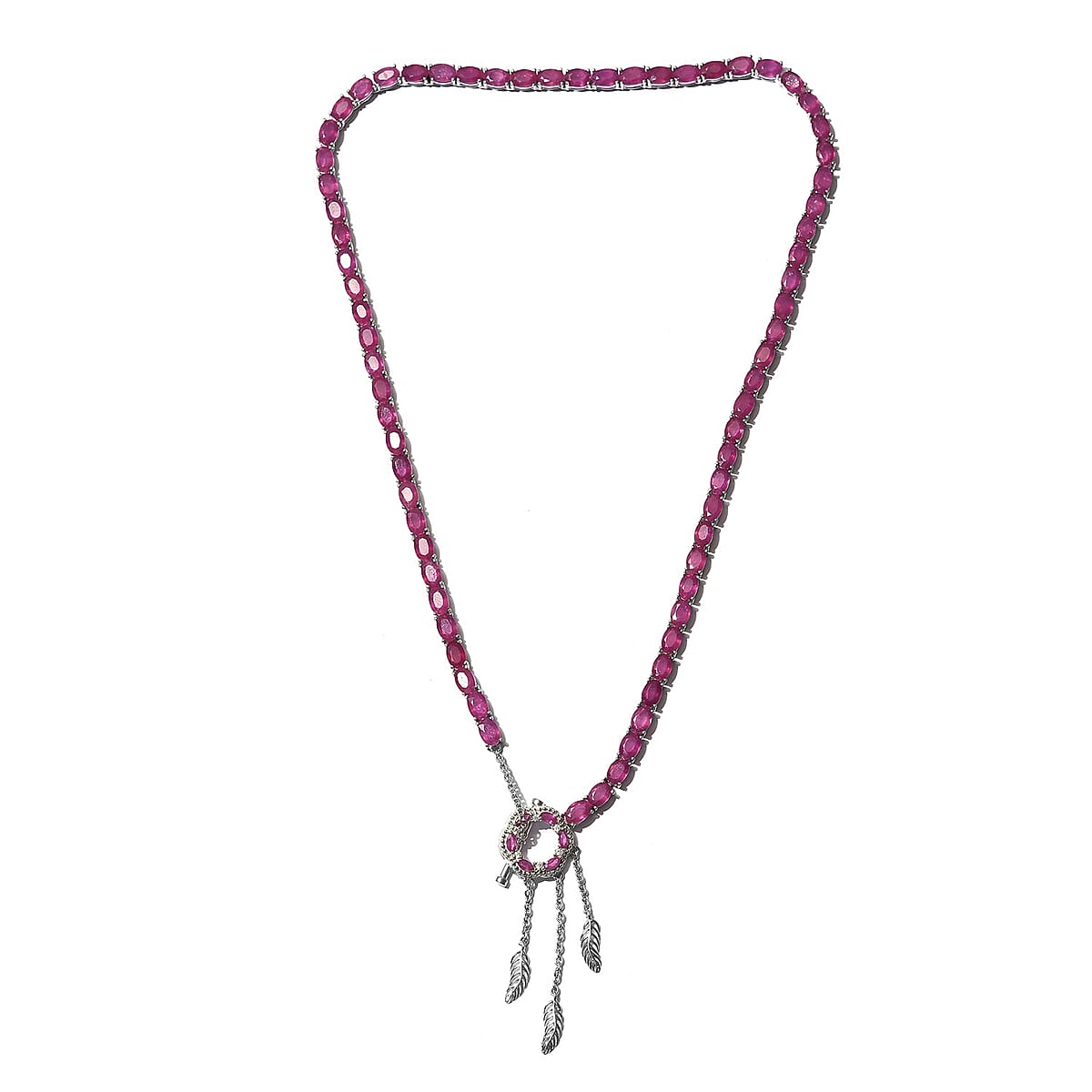 Niassa Ruby (FF) and Zircon Necklace 18 Inches in Platinum Over Sterling Silver 32.10 ctw image number 0