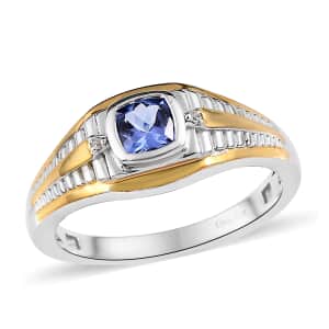 Tanzanite and White Zircon Men's Ring in Vermeil Yellow Gold and Platinum Over Sterling Silver (Size 10.0) 0.75 ctw