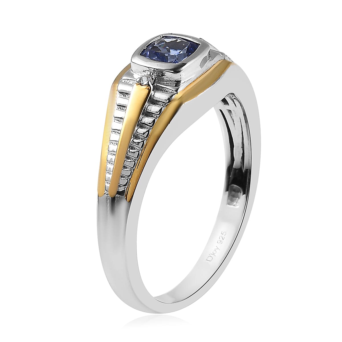 Tanzanite and White Zircon Men's Ring in Vermeil Yellow Gold and Platinum Over Sterling Silver (Size 12.0) 0.75 ctw image number 3