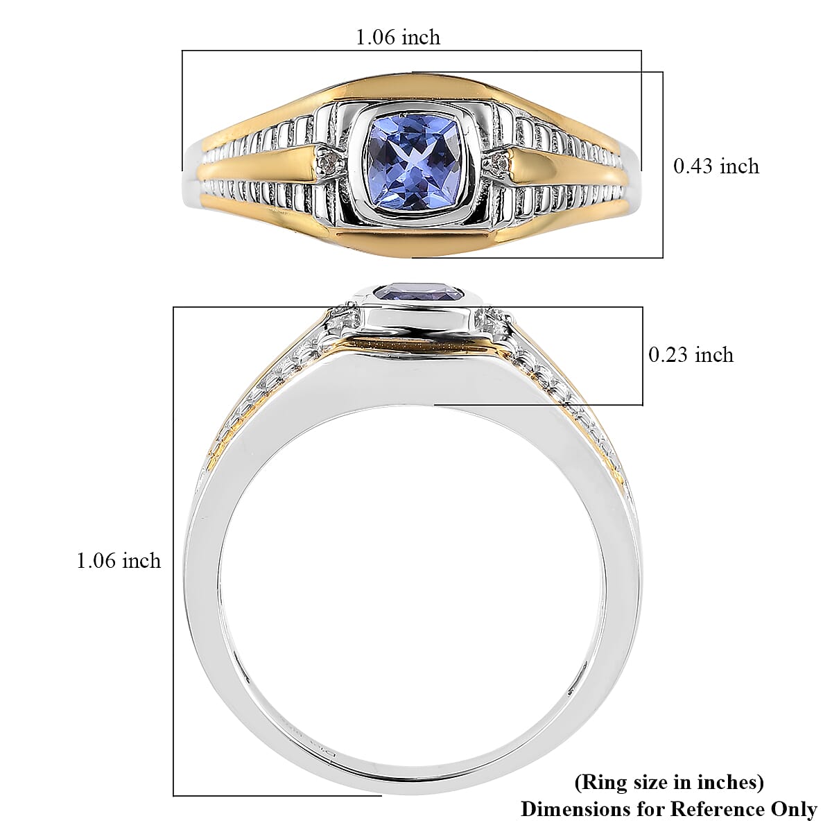 Tanzanite and White Zircon Men's Ring in Vermeil Yellow Gold and Platinum Over Sterling Silver (Size 12.0) 0.75 ctw image number 5