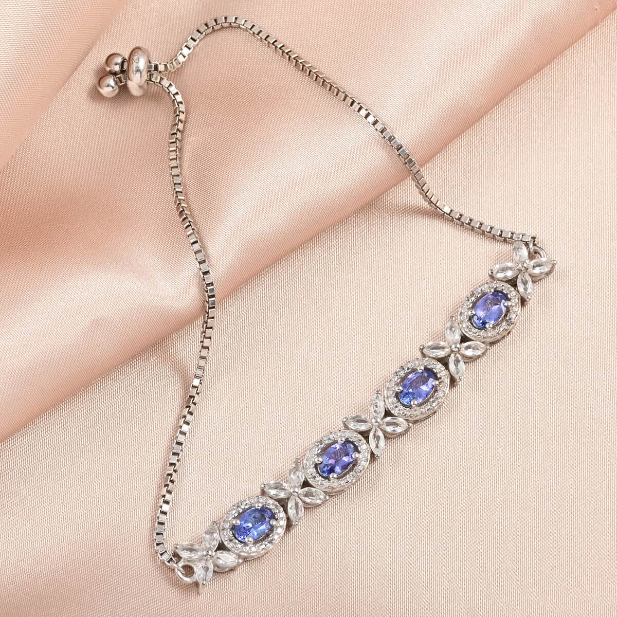 Tanzanite and White Topaz Bracelet in Platinum Over Sterling Silver 4.00 ctw image number 1