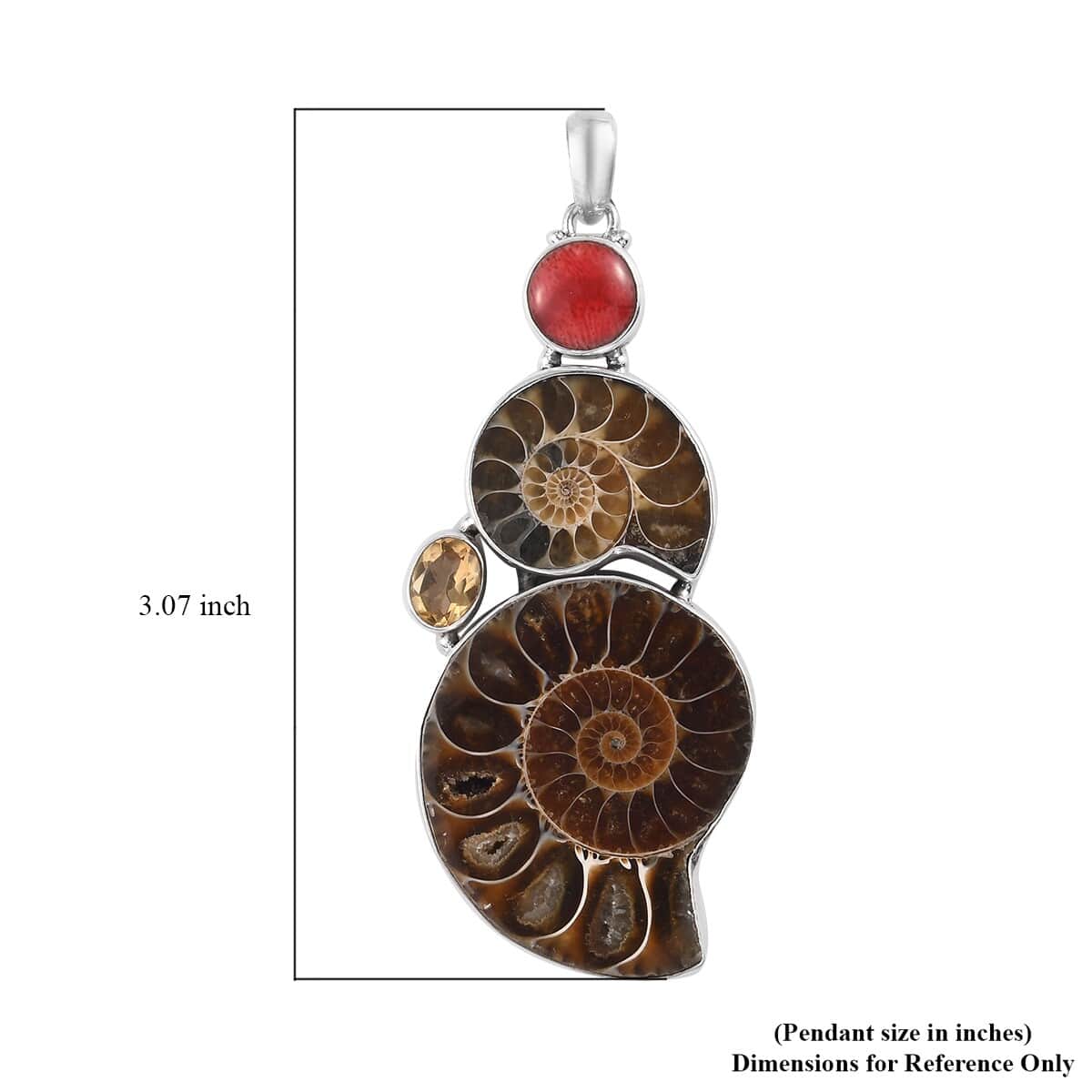 Ammonite and Multi Gemstone Pendant in Platinum Over Sterling Silver 1.10 ctw image number 2
