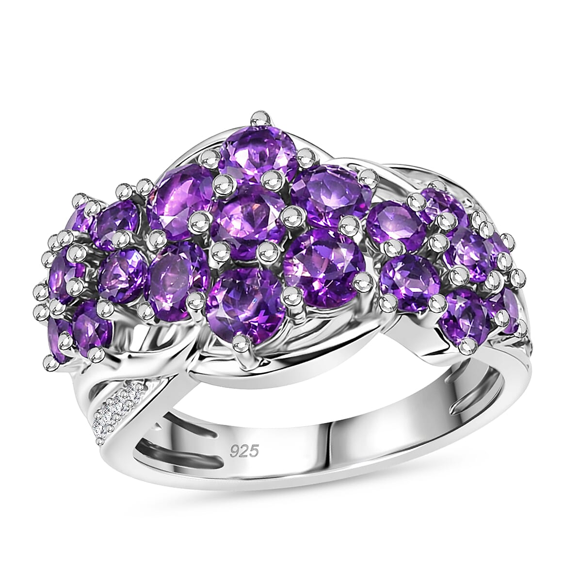 Lusaka Amethyst and Zircon 6.60 ctw Ring in Platinum Over Sterling Silver (Size 5.5)