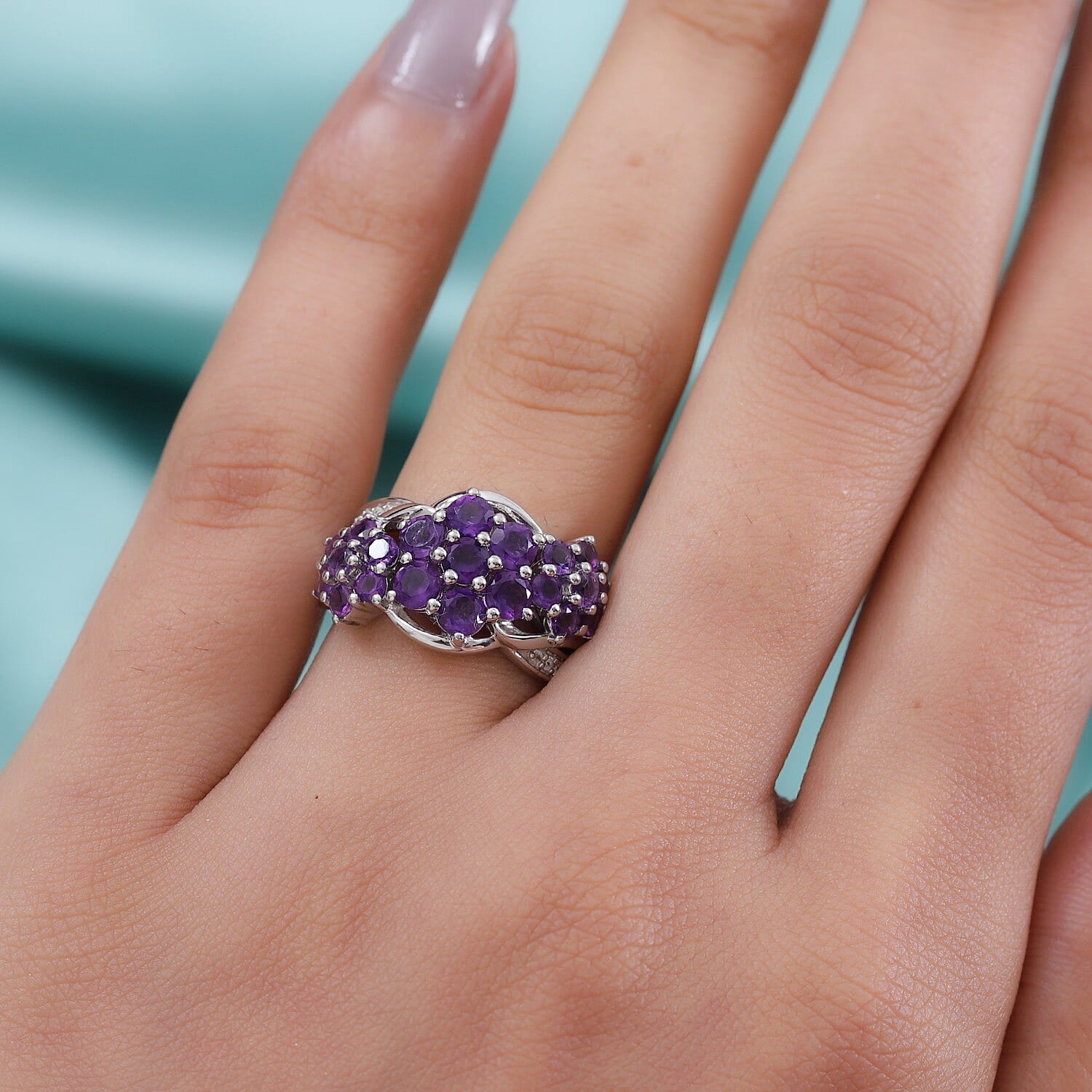Lusaka Amethyst and Zircon 6.60 ctw Ring in Platinum Over Sterling Silver (Size 5.5)