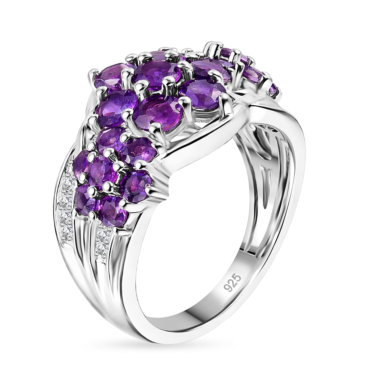Lusaka Amethyst and Zircon 6.60 ctw Ring in Platinum Over Sterling Silver (Size 5.5)