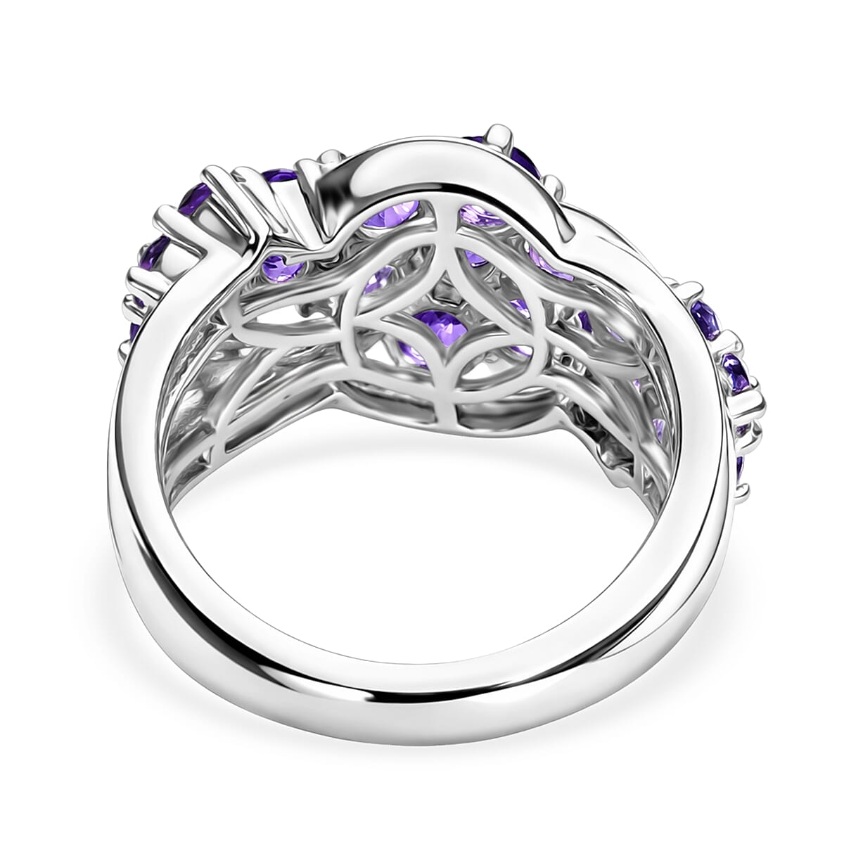 Lusaka Amethyst and Zircon 6.60 ctw Ring in Platinum Over Sterling Silver (Size 5.5)