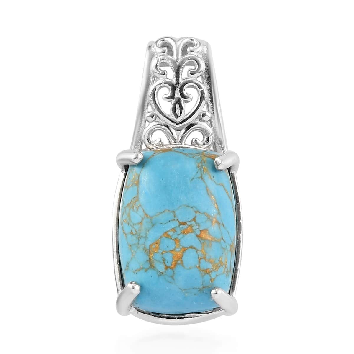 Mojave Blue Turquoise Solitaire Pendant in Platinum Over Copper with Magnet 6.85 ctw image number 0
