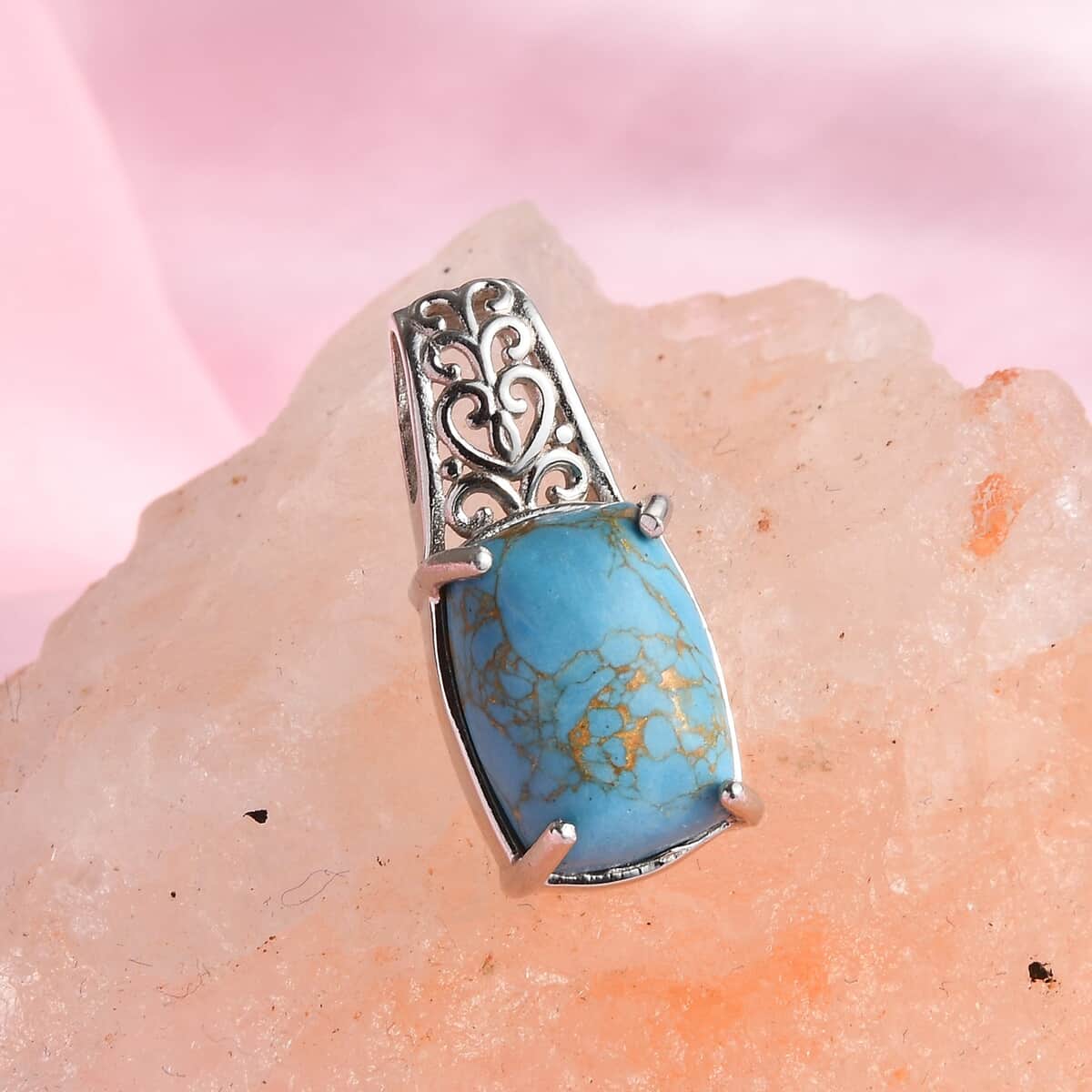 Mojave Blue Turquoise Solitaire Pendant in Platinum Over Copper with Magnet 6.85 ctw image number 1