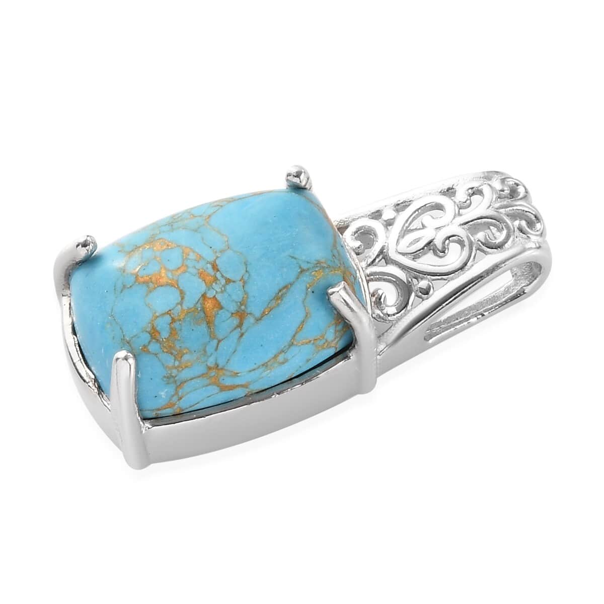 Mojave Blue Turquoise Solitaire Pendant in Platinum Over Copper with Magnet 6.85 ctw image number 2