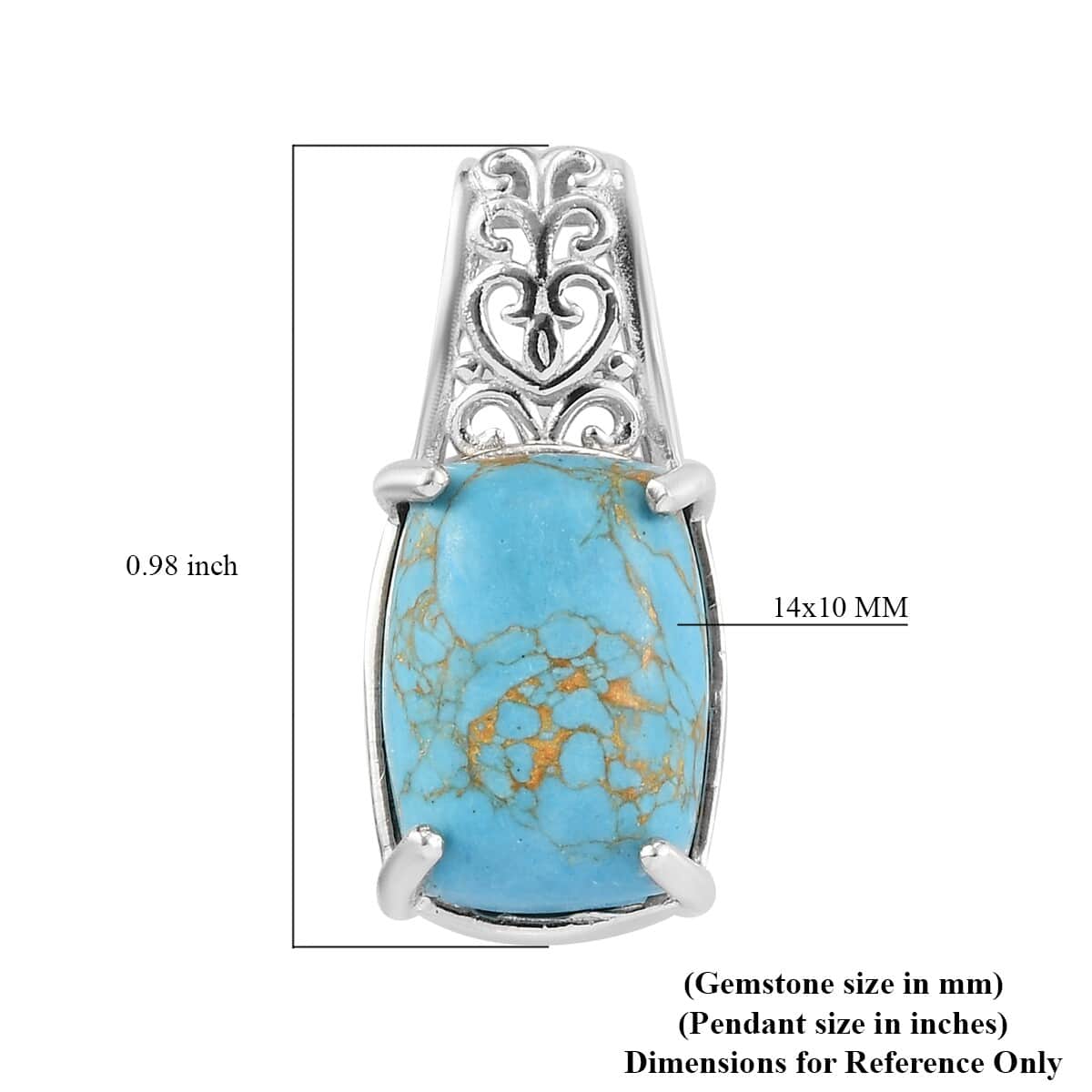 Mojave Blue Turquoise Solitaire Pendant in Platinum Over Copper with Magnet 6.85 ctw image number 4