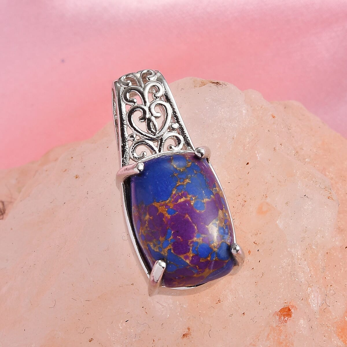 Mojave Purple Turquoise Solitaire Pendant in Platinum Over Copper with Magnet 6.85 ctw image number 1