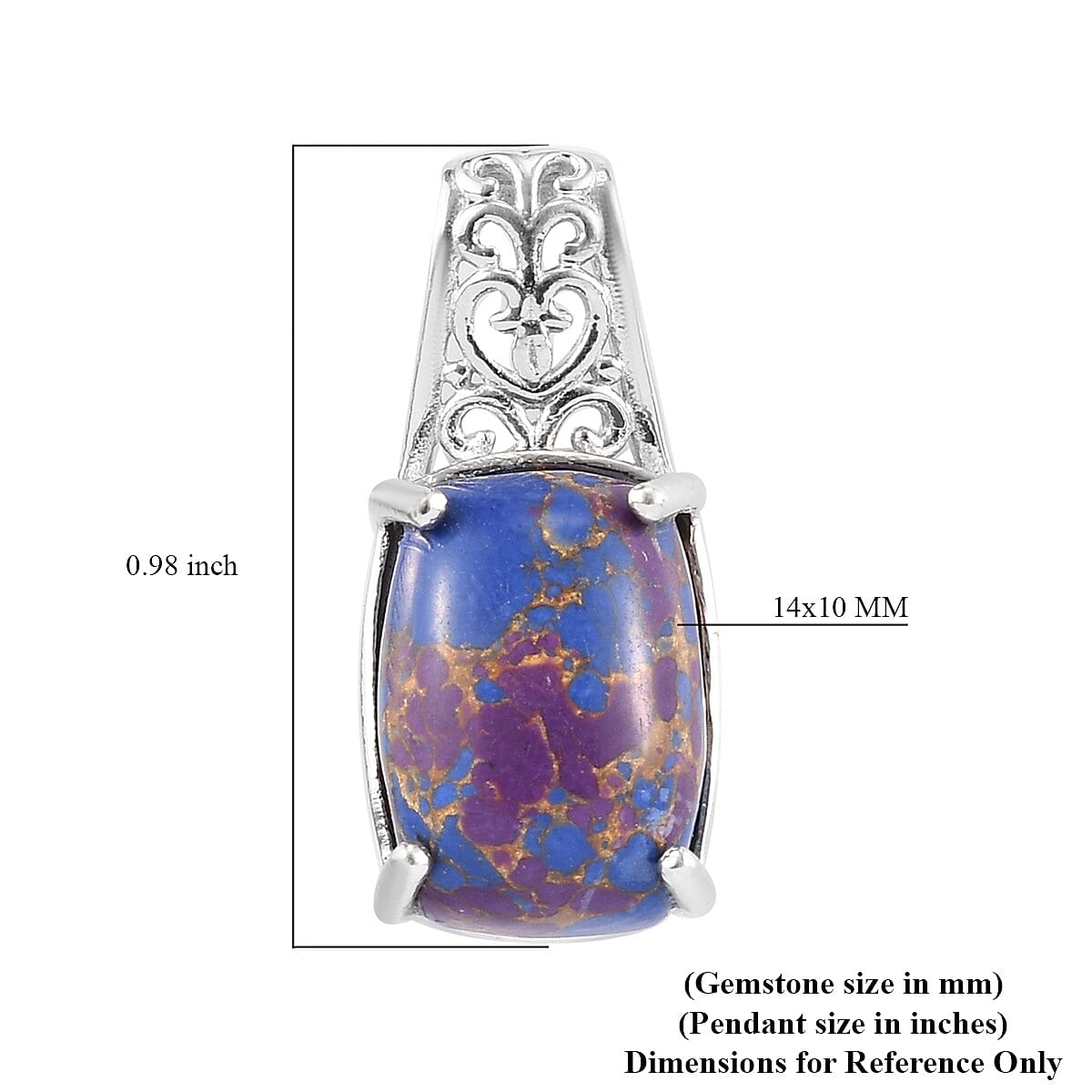 Mojave Purple Turquoise Solitaire Pendant in Platinum Over Copper with Magnet 6.85 ctw image number 4