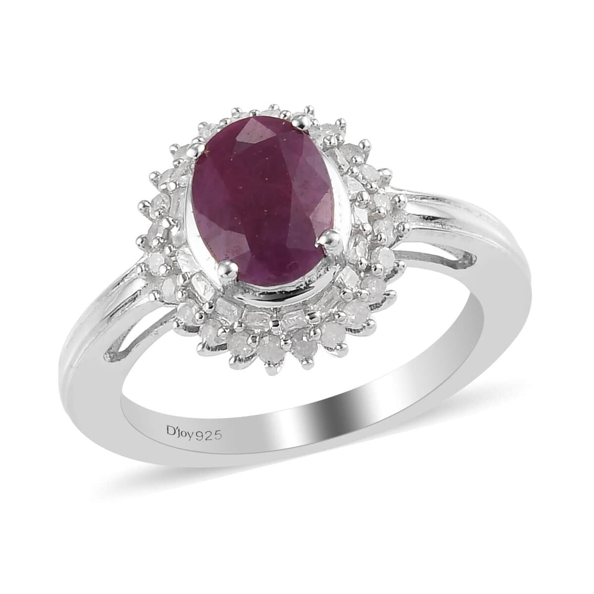 Royal Ruby and Diamond Double Halo Ring in Platinum Over Sterling Silver (Size 7.0) 1.85 ctw image number 0