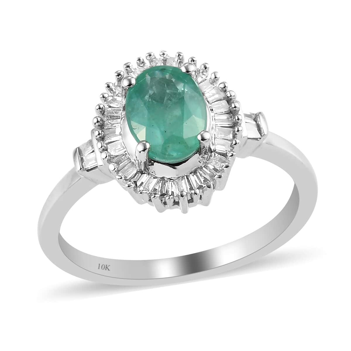 LUXORO 10K White Gold AAA Kagem Zambian Emerald and Diamond Halo Ring (Size 10.0) 0.95 ctw image number 0