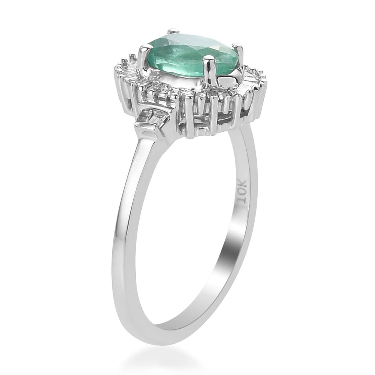 LUXORO 10K White Gold AAA Kagem Zambian Emerald and Diamond Halo Ring (Size 10.0) 0.95 ctw image number 3