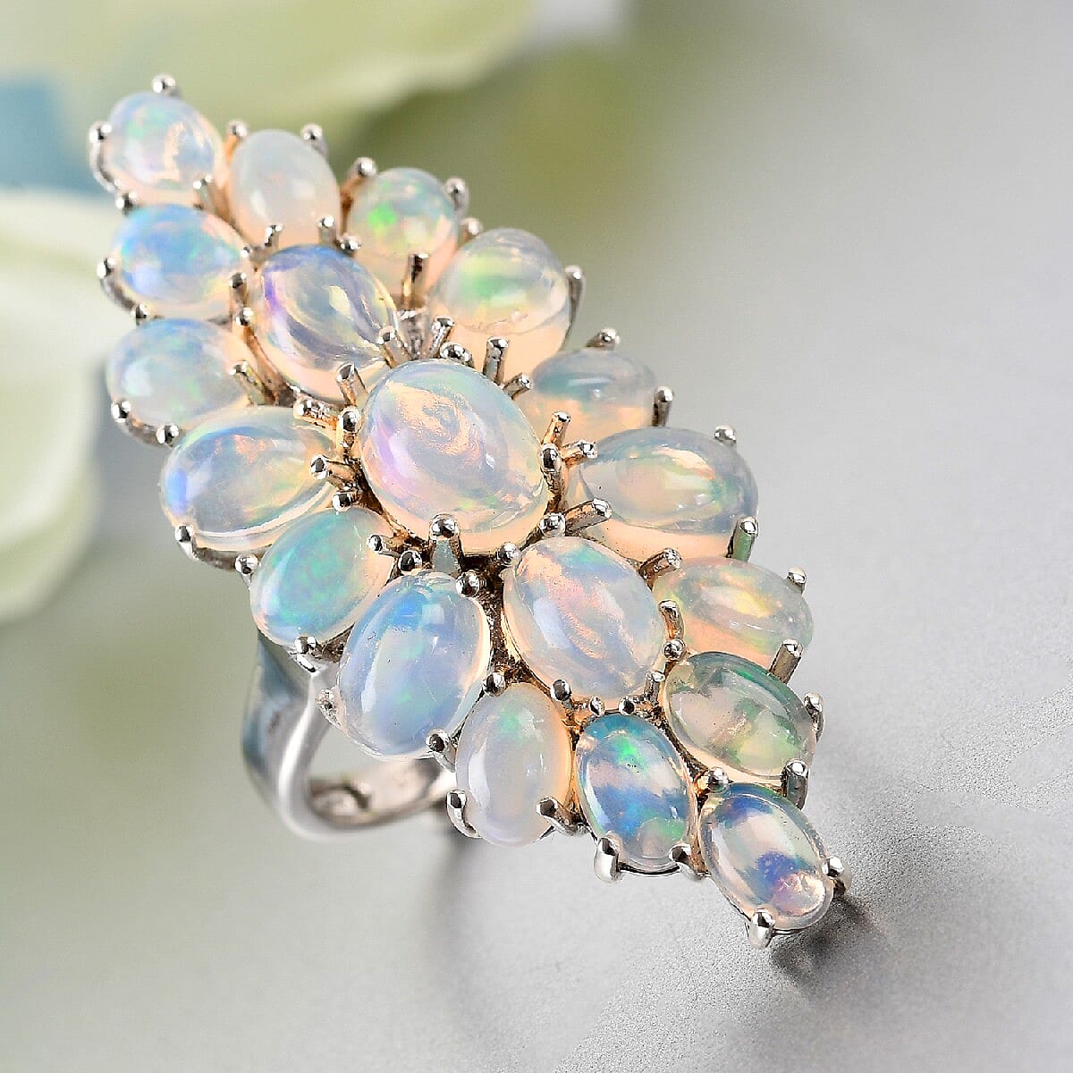 Ethiopian Welo Opal Cluster Ring in Platinum Over Sterling Silver (Size 11.0) 8.15 ctw image number 1