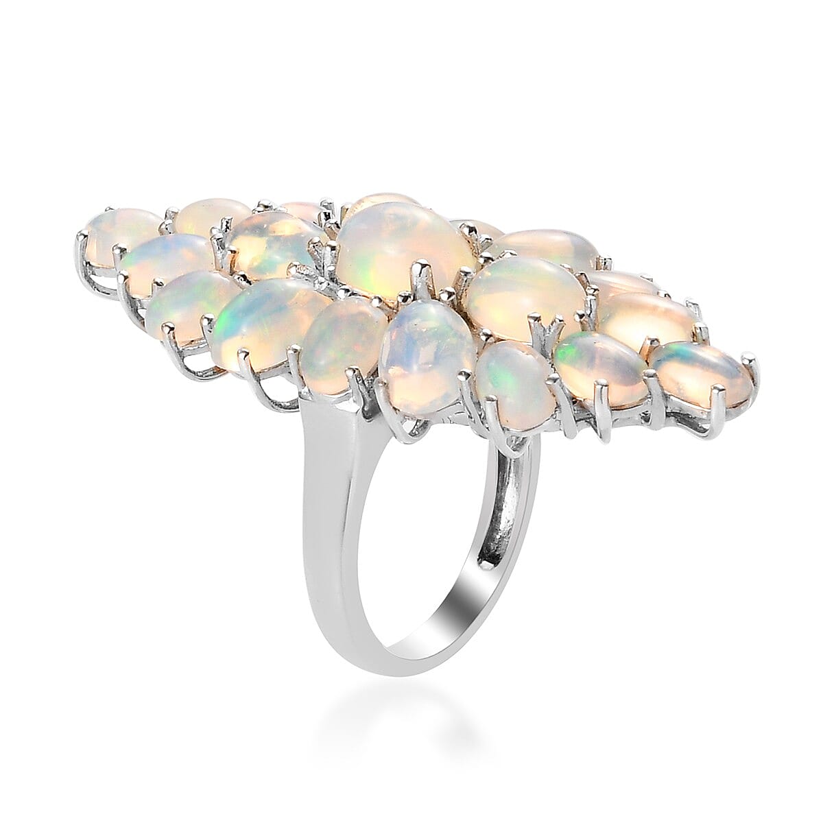 Ethiopian Welo Opal Cluster Ring in Platinum Over Sterling Silver (Size 11.0) 8.15 ctw image number 3