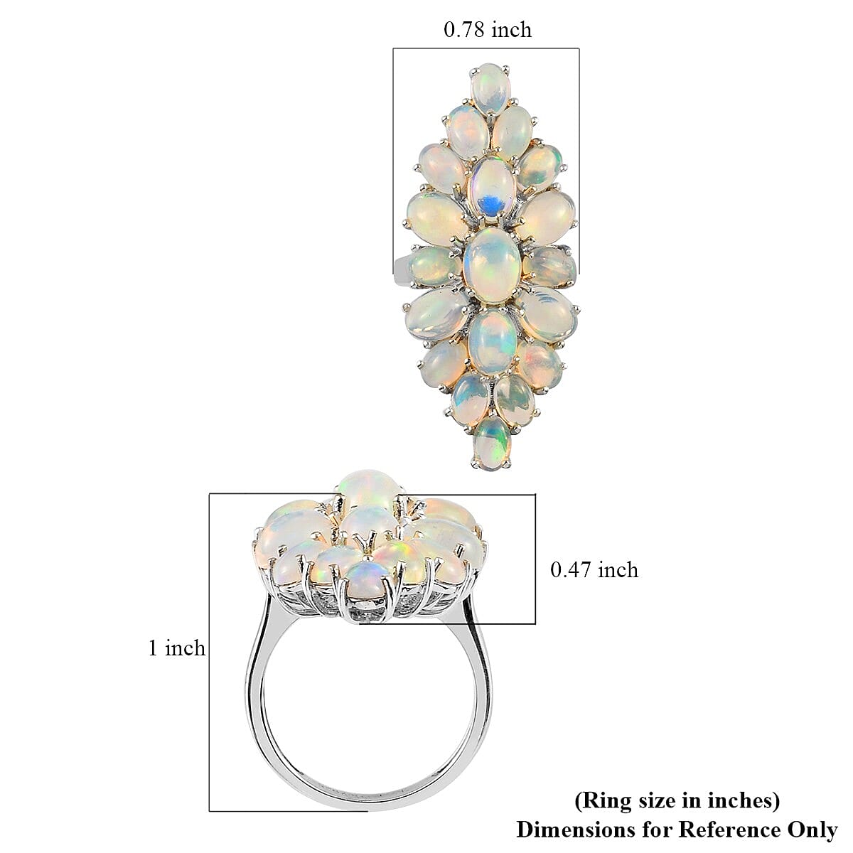 Ethiopian Welo Opal Cluster Ring in Platinum Over Sterling Silver (Size 11.0) 8.15 ctw image number 5