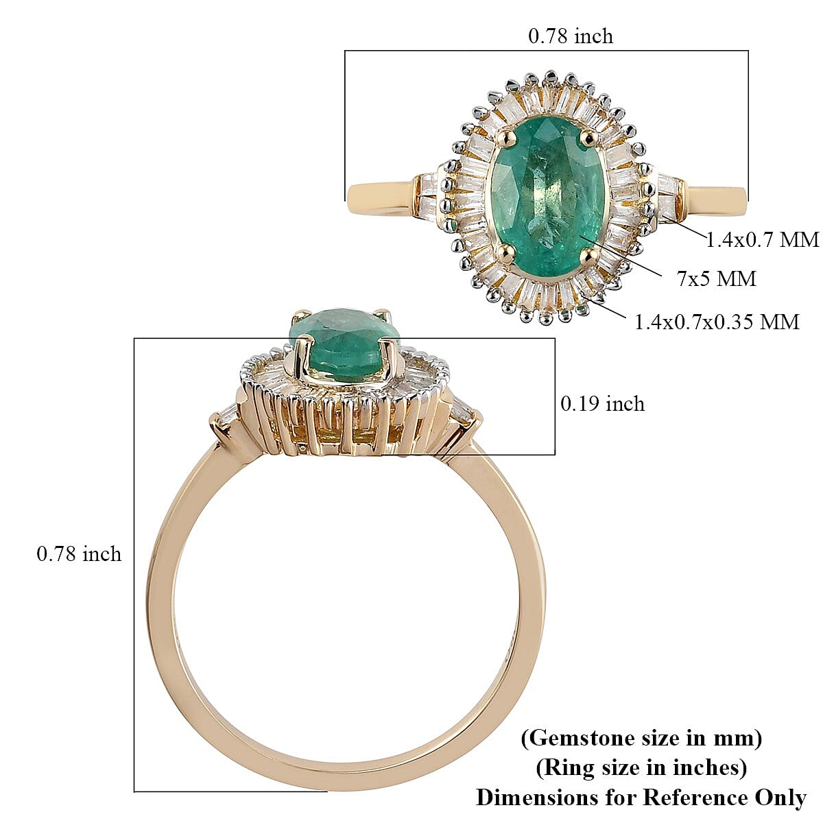 Luxoro 10K Yellow Gold AAA Kagem Zambian Emerald and G-H I3 Diamond Halo Ring (Size 6.0) 2 Grams 0.90 ctw