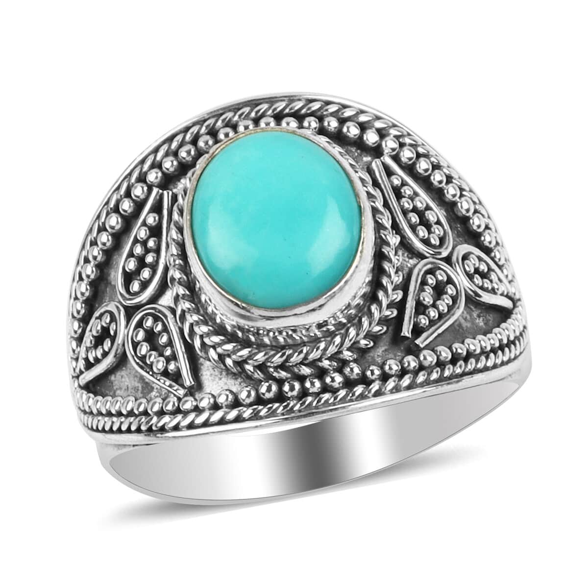 American Natural Sleeping Beauty Turquoise Ring in Black Oxidized Sterling Silver (Size 9.0) 1.45 ctw image number 0