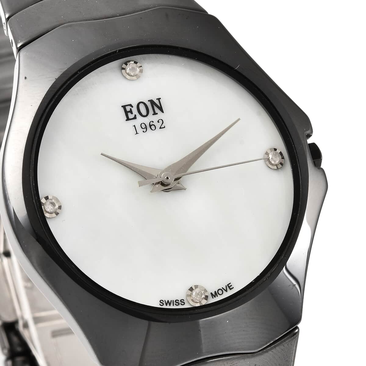 EON 1962 Diamond Swiss Movement Mother of Pearl Dial Watch with Black Ceramic Strap & Butterfly Buckle 0.05 ctw image number 3
