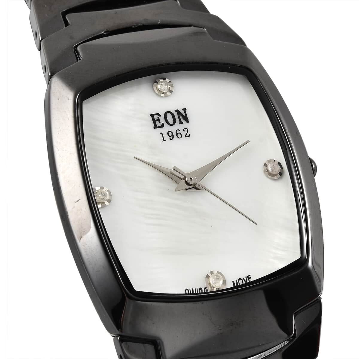 EON 1962 Diamond Swiss Movement Mother of Pearl Dial Watch with Black Ceramic Strap & Butterfly Buckle 0.05 ctw image number 3