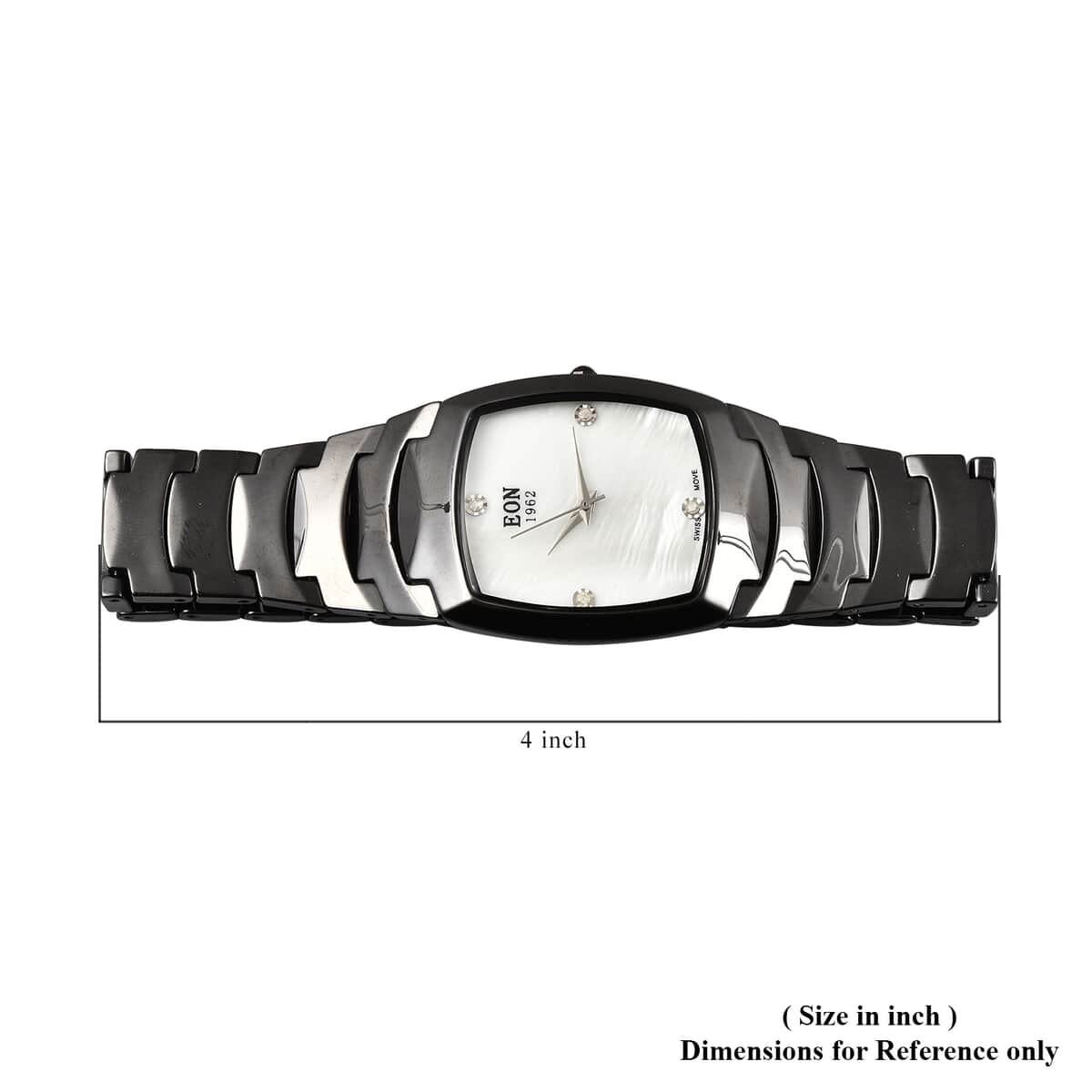 EON 1962 Diamond Swiss Movement Mother of Pearl Dial Watch with Black Ceramic Strap & Butterfly Buckle 0.05 ctw image number 6