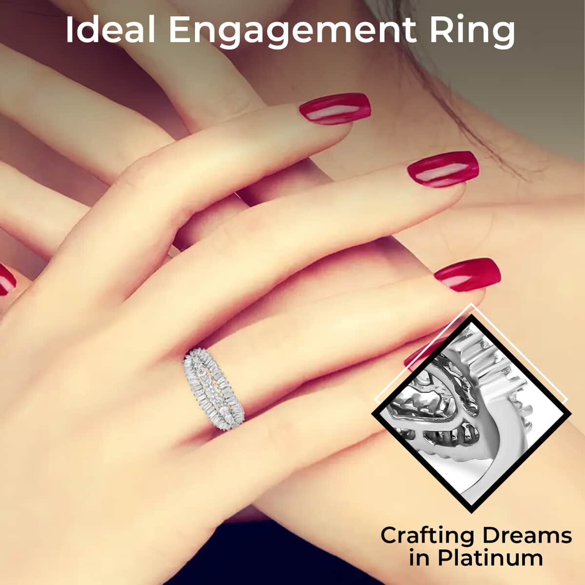 Rhapsody IGI Certified 950 Platinum Diamond (E-F, VS) Ring, Wedding Band Ring For Women (Size 10.0) (6 g) 1.00 ctw image number 2