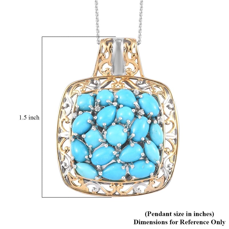 American Natural Sleeping Beauty Turquoise and Zircon Pendant Necklace 20 Inches in Vermeil Yellow Gold and Platinum Over Sterling Silver 8.20 Grams 6.75 ctw