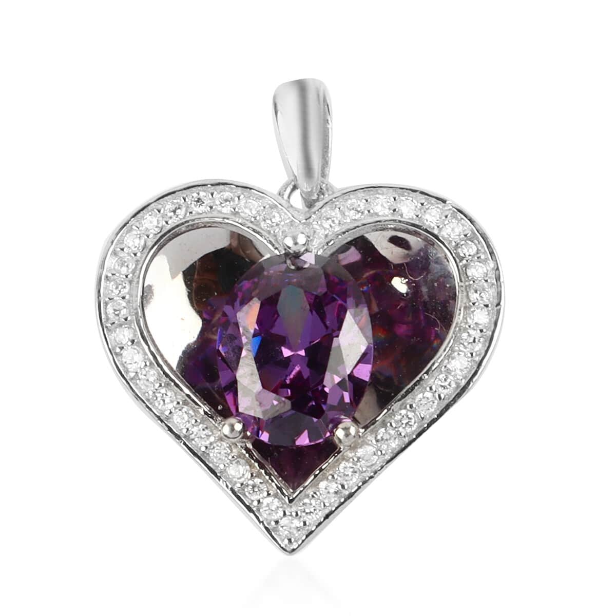 Simulated Purple and White Diamond Pendant in Platinum Over Sterling Silver image number 0