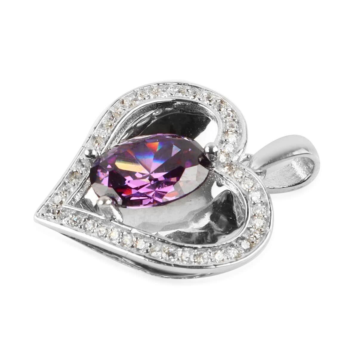 Simulated Purple and White Diamond Pendant in Platinum Over Sterling Silver image number 1