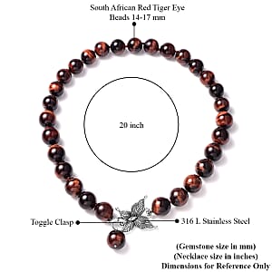Red Tiger's Eye Beaded Necklace In Stainless Steel, Premium Bead Necklace For Women, Butterfly Front Toggle Clasp (20 Inches) 790.50 ctw