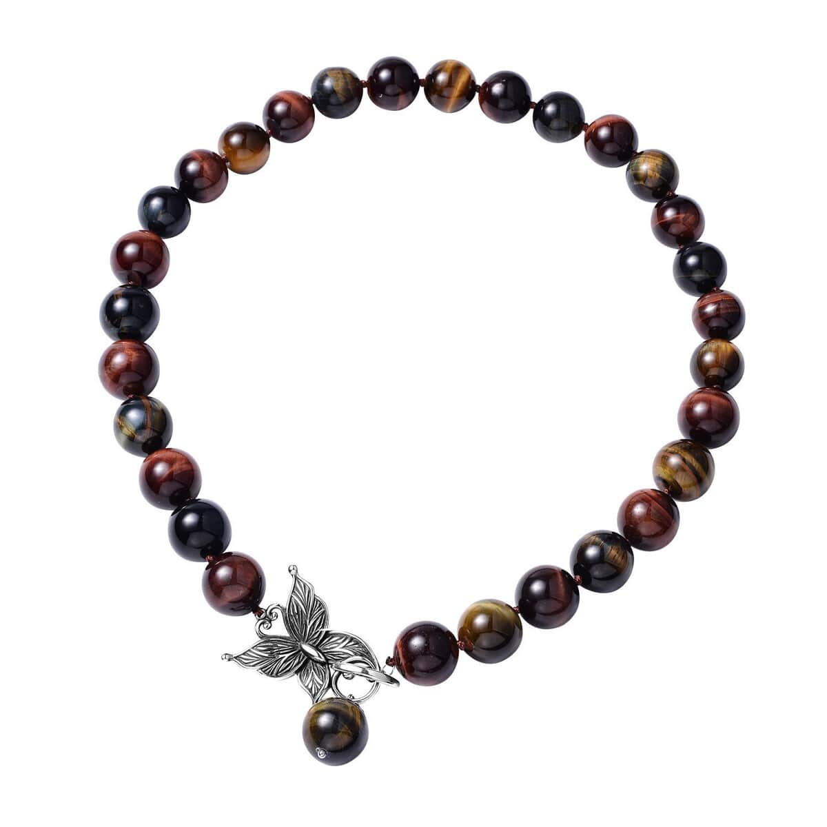 Multi Tiger's Eye Beaded Necklace In Stainless Steel, Premium Bead Necklace For Women, Butterfly Front Toggle Clasp (20 Inches) 788.50 ctw image number 0