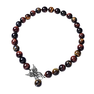 Multi Tiger's Eye Beaded Necklace In Stainless Steel, Premium Bead Necklace For Women, Butterfly Front Toggle Clasp (20 Inches) 788.50 ctw