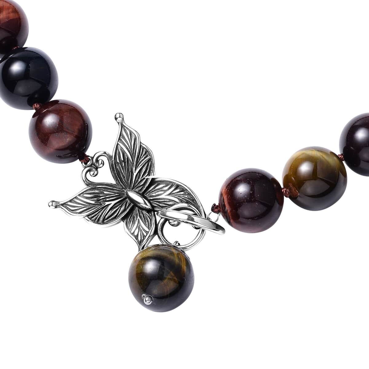 Multi Tiger's Eye Beaded Necklace In Stainless Steel, Premium Bead Necklace For Women, Butterfly Front Toggle Clasp (20 Inches) 788.50 ctw image number 2
