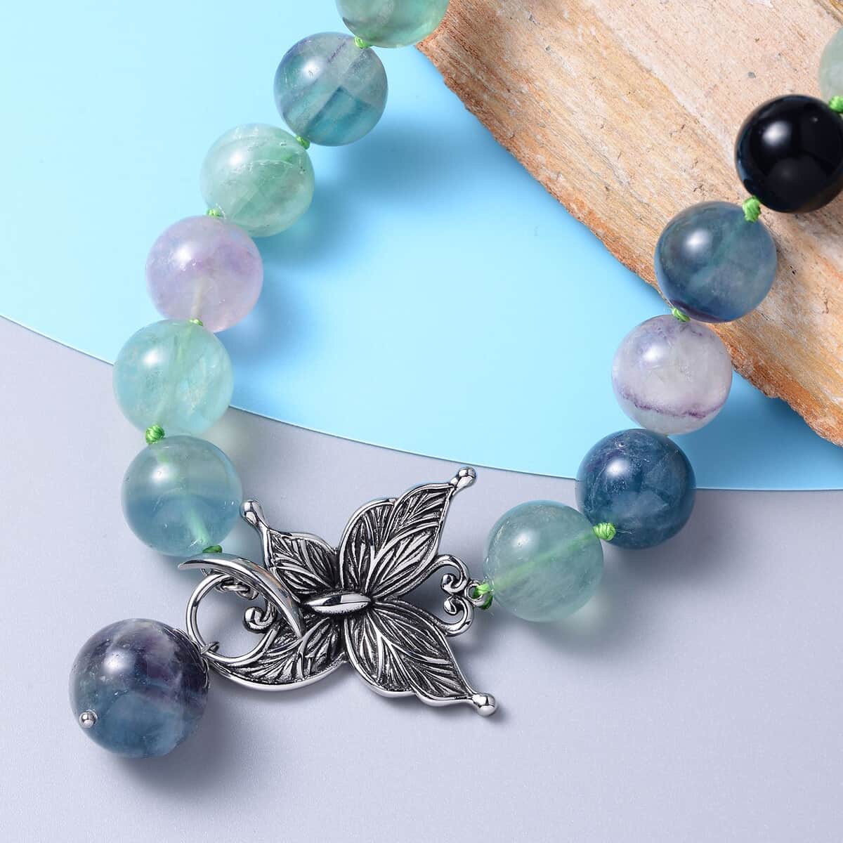Premium Multi Fluorite 13-17mm Beaded Necklace 20 Inches with Butterfly Front Toggle Lock in Stainless Steel 792.00 ctw image number 1