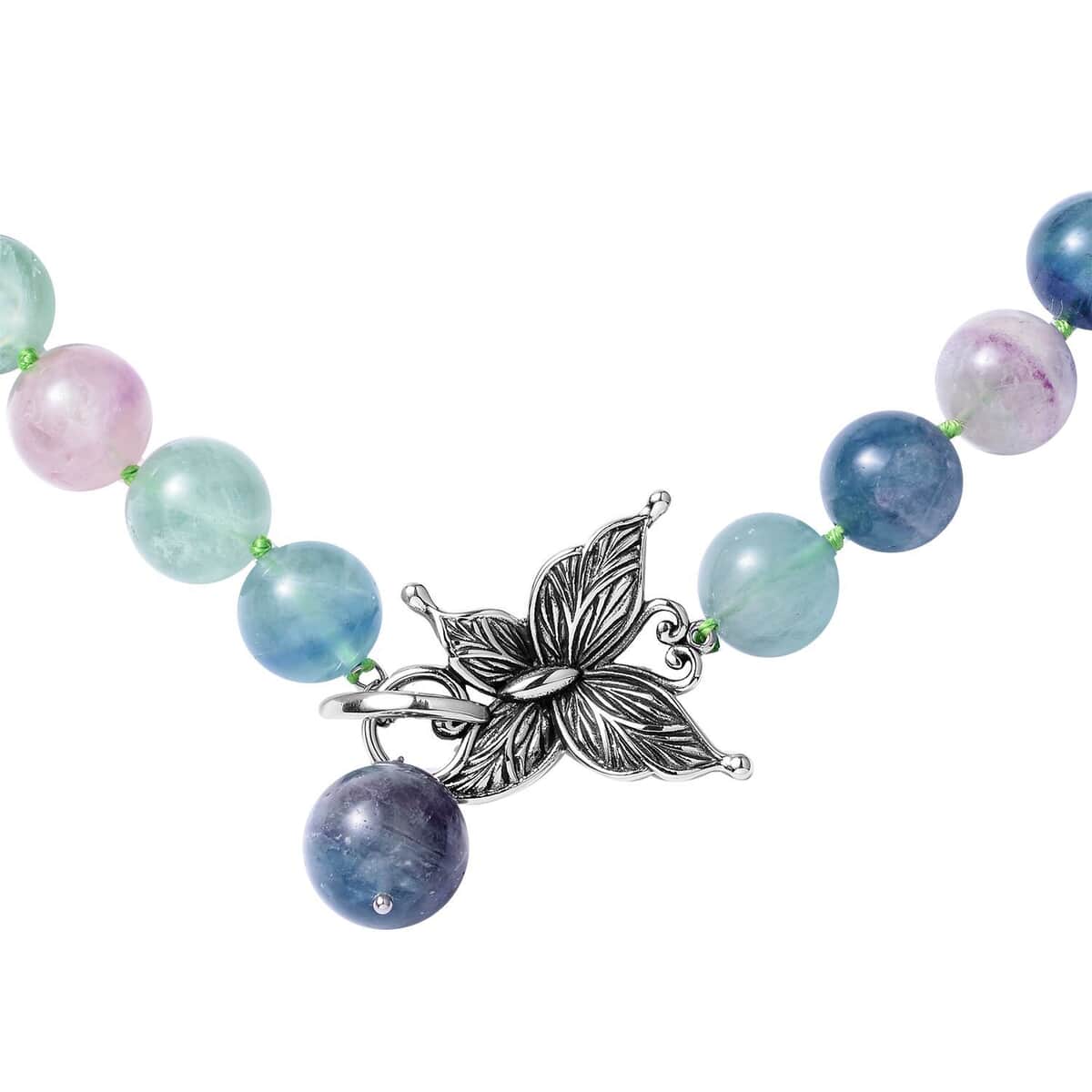 Premium Multi Fluorite 13-17mm Beaded Necklace 20 Inches with Butterfly Front Toggle Lock in Stainless Steel 792.00 ctw image number 2