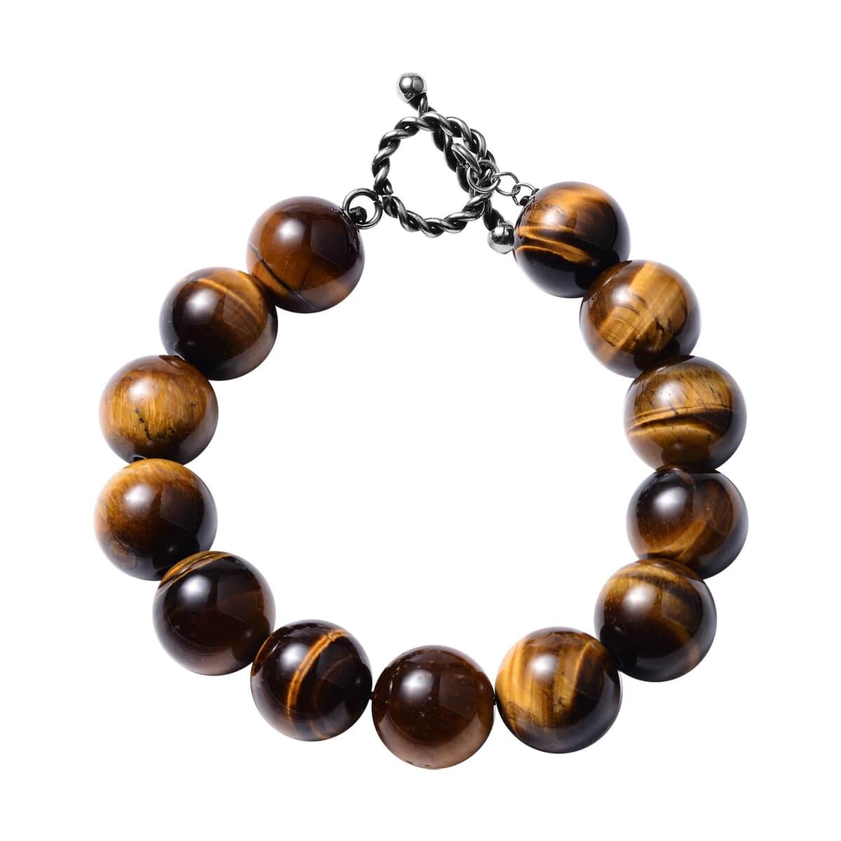 Yellow Tiger's Eye Beaded Bracelet in Stainless Steel (7.00 In) 280.00 ctw image number 0