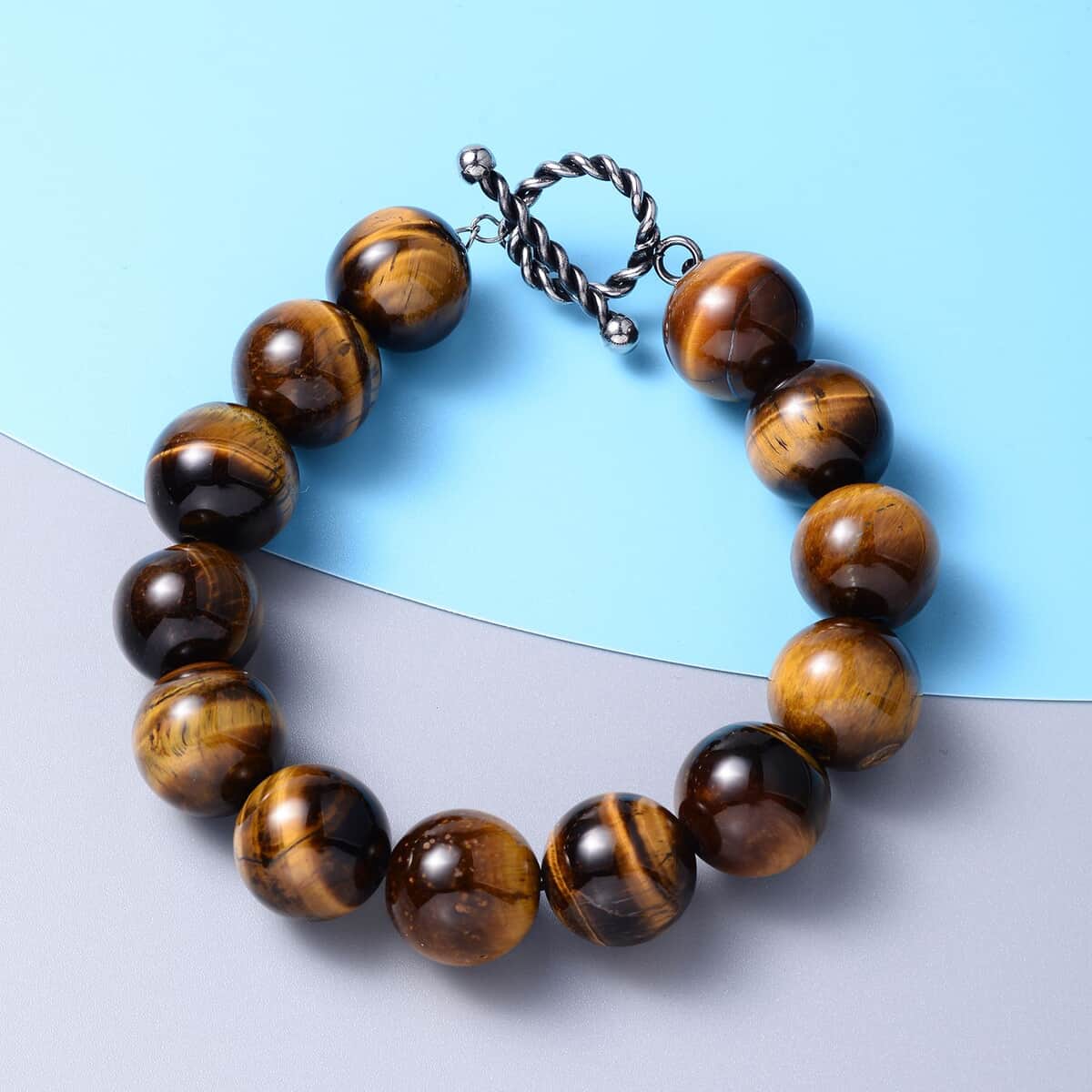 Yellow Tiger's Eye Beaded Bracelet in Stainless Steel (7.00 In) 280.00 ctw image number 1