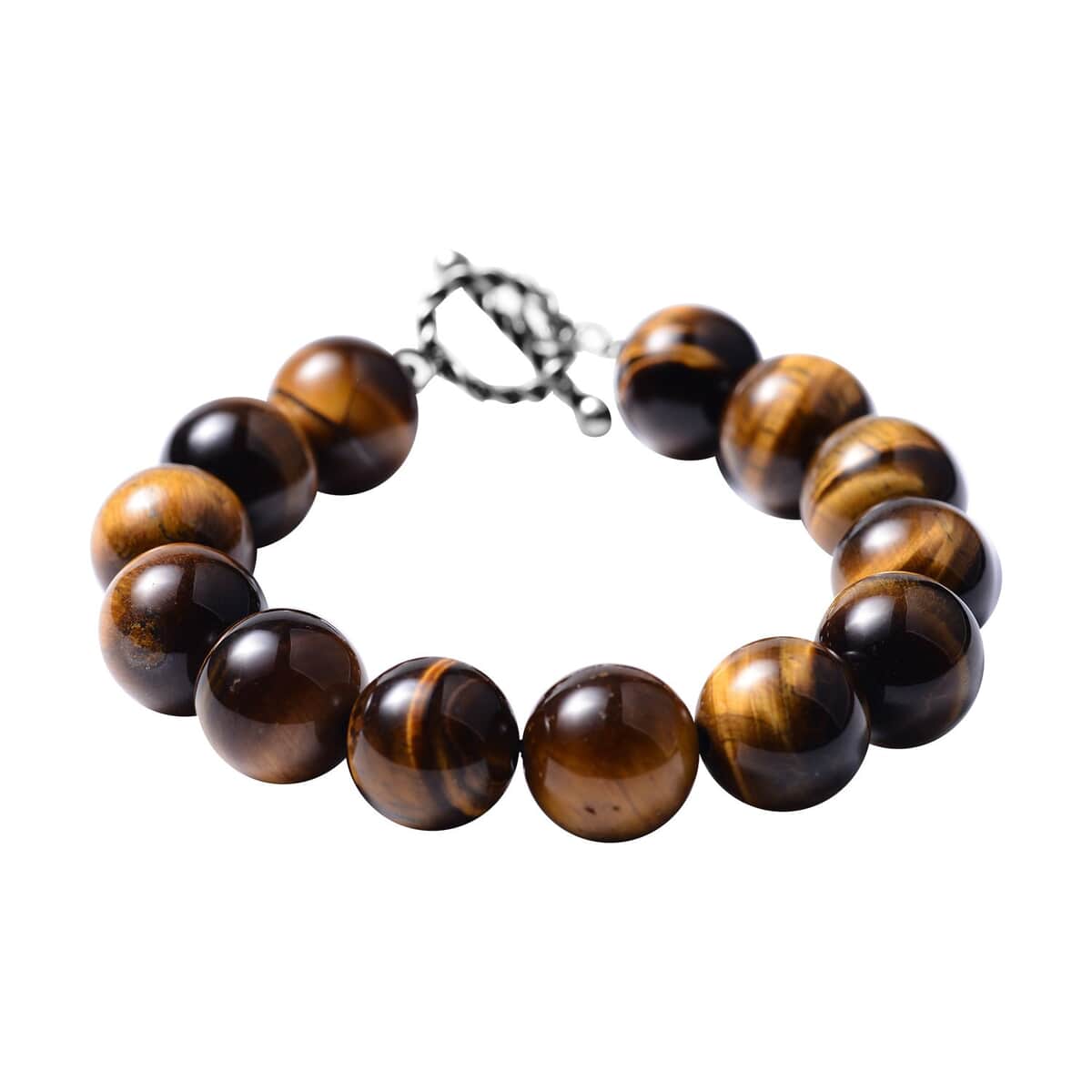 Yellow Tiger's Eye Beaded Bracelet in Stainless Steel (7.00 In) 280.00 ctw image number 2