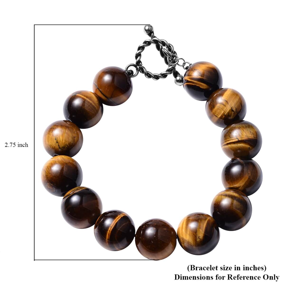 Yellow Tiger's Eye Beaded Bracelet in Stainless Steel (7.00 In) 280.00 ctw image number 3