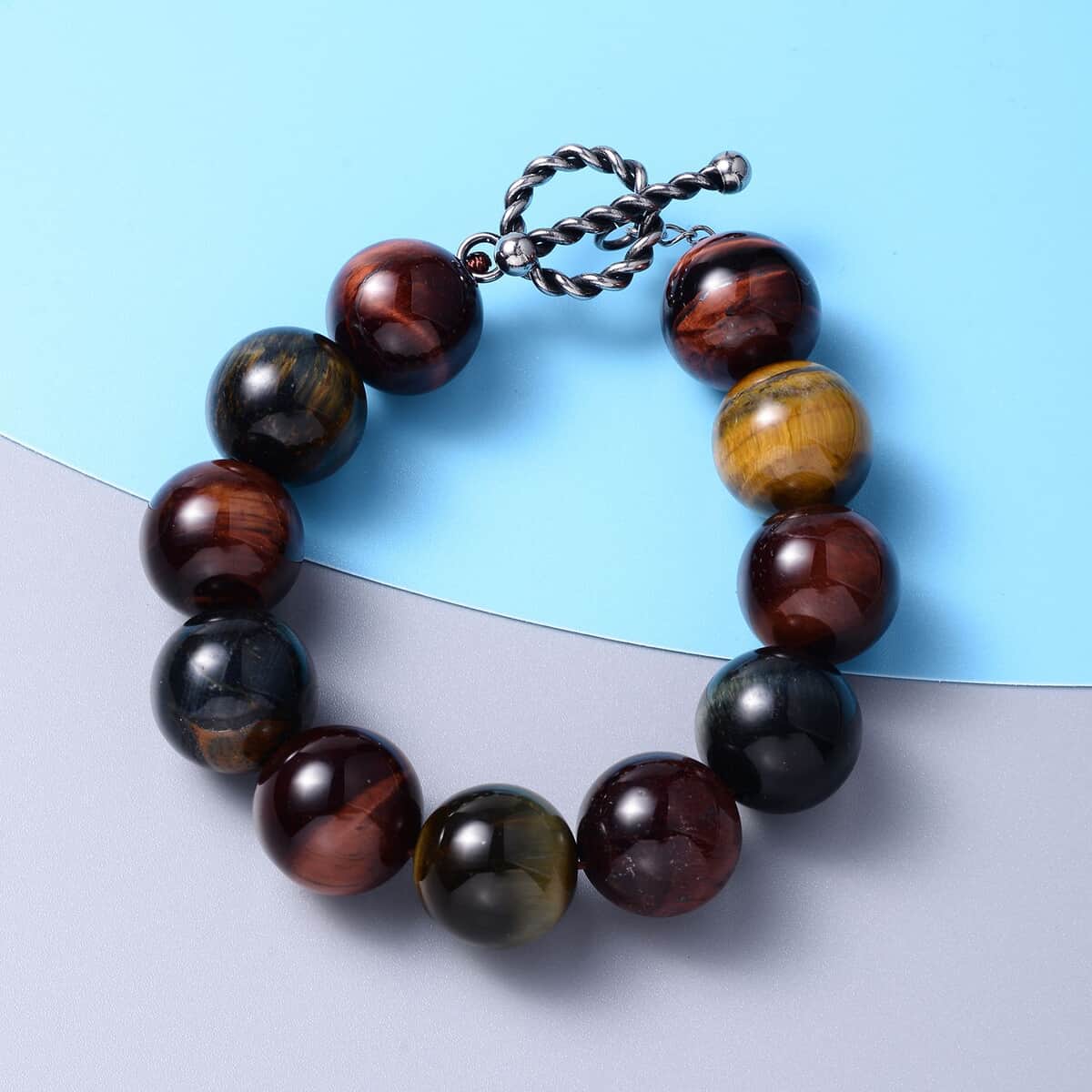 Multi Tiger's Eye Beaded Bracelet in Stainless Steel (7.50 In) 243.50 ctw image number 1