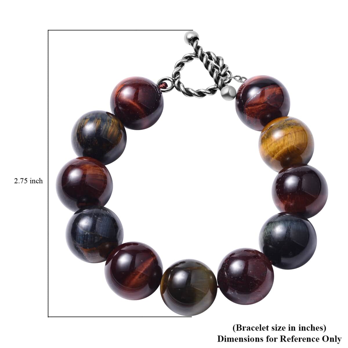 Multi Tiger's Eye Beaded Bracelet in Stainless Steel (7.50 In) 243.50 ctw image number 3