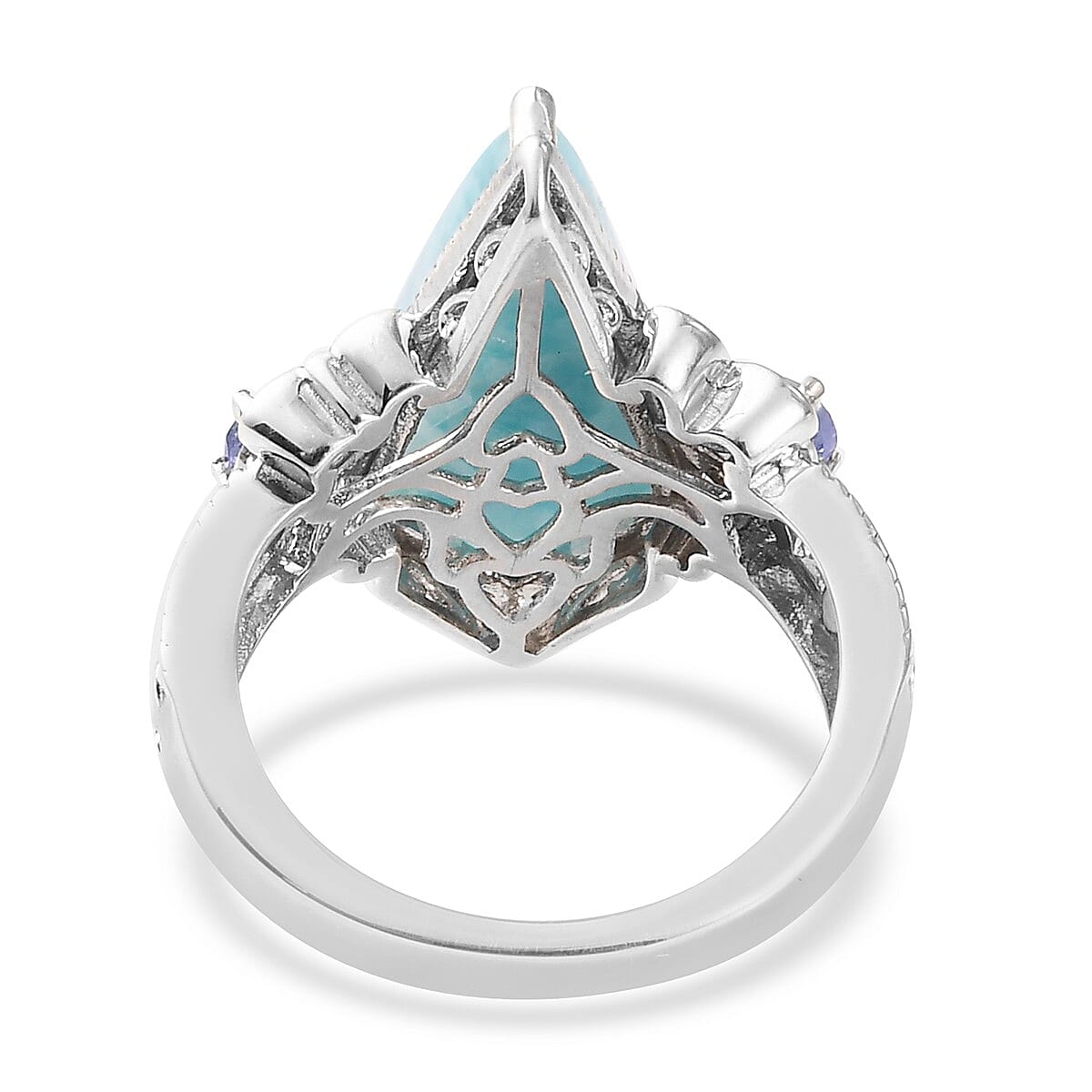 Larimar and Tanzanite Ring in Platinum Over Sterling Silver (Size 11.0) 6.50 ctw image number 4