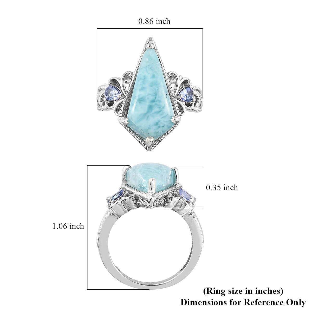 Larimar and Tanzanite Ring in Platinum Over Sterling Silver (Size 11.0) 6.50 ctw image number 5