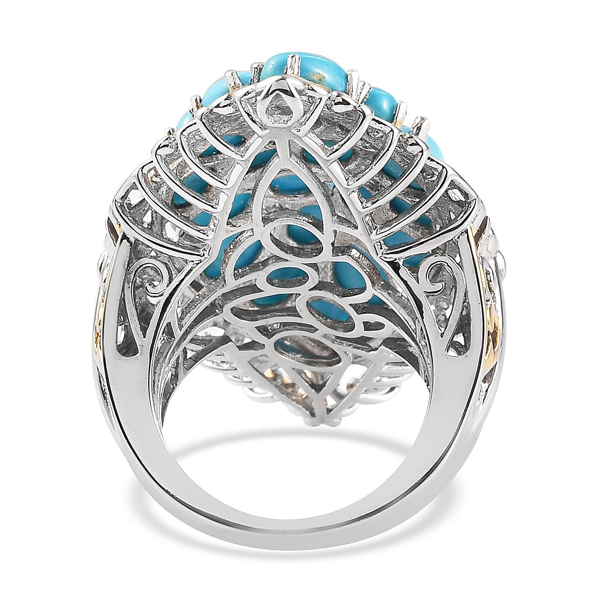 Sleeping Beauty Turquoise Cluster Ring in Vermeil Yellow Gold and Platinum Over Sterling Silver (Size 6.0) (11.70 g) 8.40 ctw image number 4